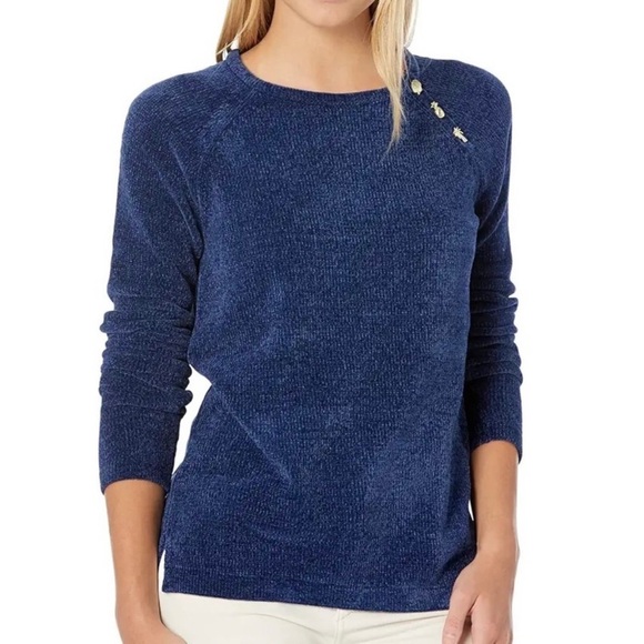 Lilly Pulitzer Pippin Chenille Sweater Low Tide Navy - Picture 1 of 15